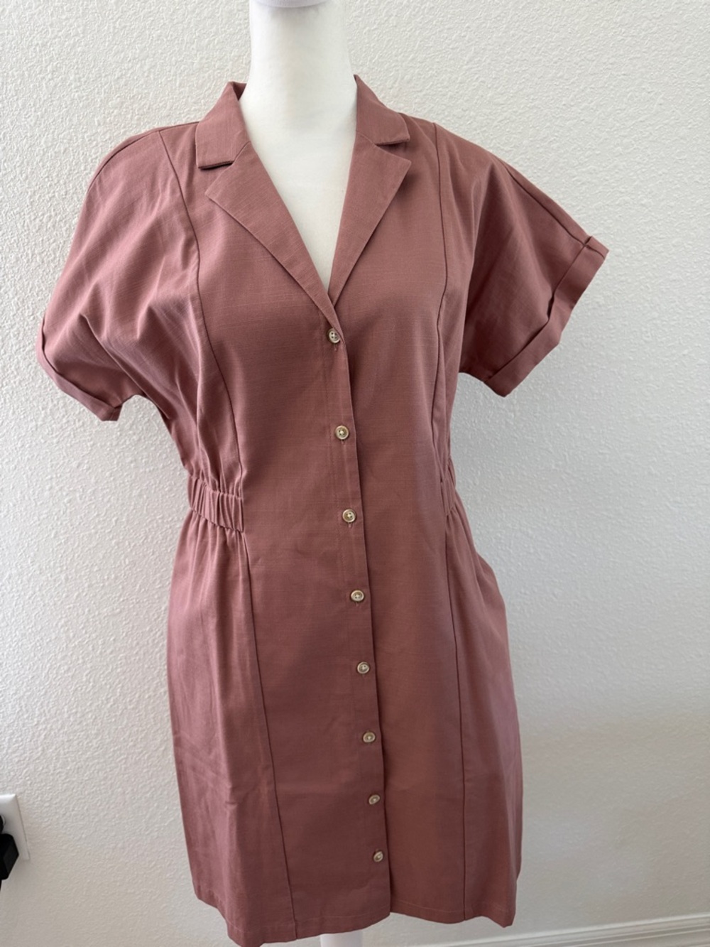 LOFT Button-Front Mini Dress in Rosewood